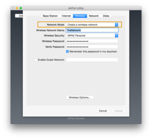 extend network with airport extreme wireless tab selected